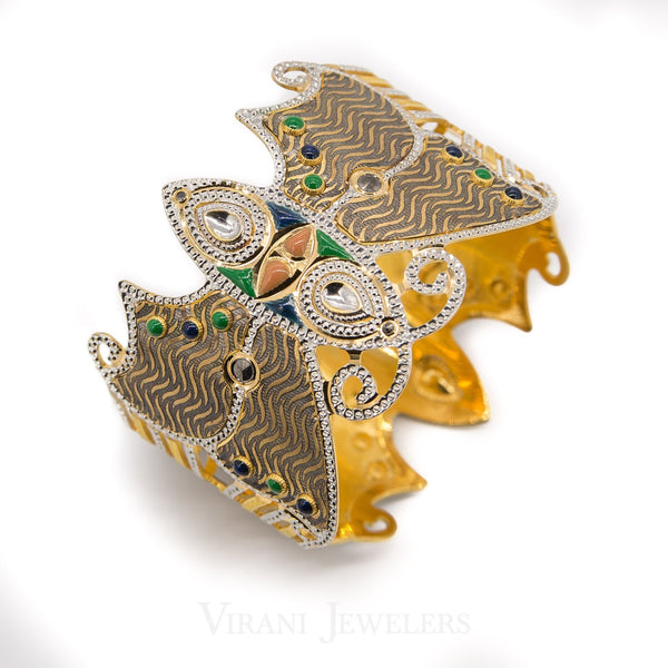 22K Yellow Gold Hand Painted Butterfly Cuff Bangle W/ Diamond Cutting | 22K Yellow Gold Hand Painted Butterfly Cuff Bangle W/ Diamond Cutting for women. Stunning hand-pa...