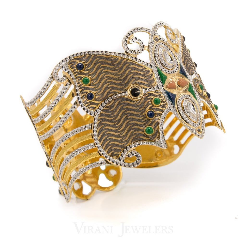 22K Yellow Gold Hand Painted Butterfly Cuff Bangle W/ Diamond Cutting | 22K Yellow Gold Hand Painted Butterfly Cuff Bangle W/ Diamond Cutting for women. Stunning hand-pa...