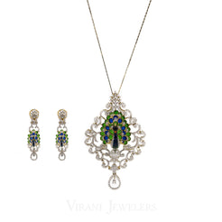 5.83 CT VVS Diamond Peacock Pendant and Earrings Set in 18K Gold