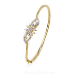 0.66CT Diamond Cuff Bracelet Set in 18K Yellow Gold W/ Centered Flower Design - Virani Jewelers | .66CT Diamond Cuff Bracelet Set in 18K Yellow Gold W/ Centered Flower Design for women. Bangle di...