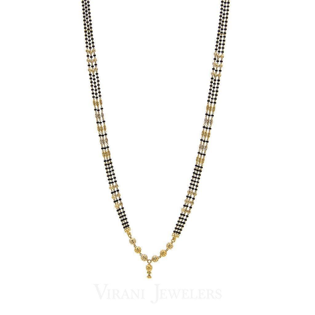 22K Yellow Gold Mangalsutra Necklace W/3 Strands of Dark & Gold Beads Accents - Virani Jewelers | 22K Yellow Gold Mangalsutra Necklace W/3 Strands of Dark & Gold Beads Accents for women. Beau...