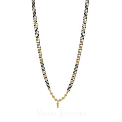 22K Yellow Gold Mangalsutra Necklace W/3 Strands of Dark & Gold Beads Accents - Virani Jewelers