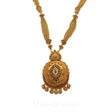 22K Antique Gold Finish Drop Necklace W/Kundans, Ruby, & Emerald Stones - Virani Jewelers | This is a 22K antique gold-finish ruby, Kundan, and emerald stones necklace with an Indian design...