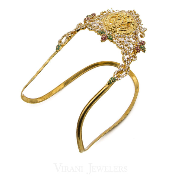 22K Yellow Gold Laxmi Arm Vanki W/ Ruby, Emerald & Cubic Zirconia Stones - Virani Jewelers | 22K Yellow Gold Laxmi Arm Vanki W/ Ruby, Emerald & Cubic Zirconia Stones for women. Temple Ar...