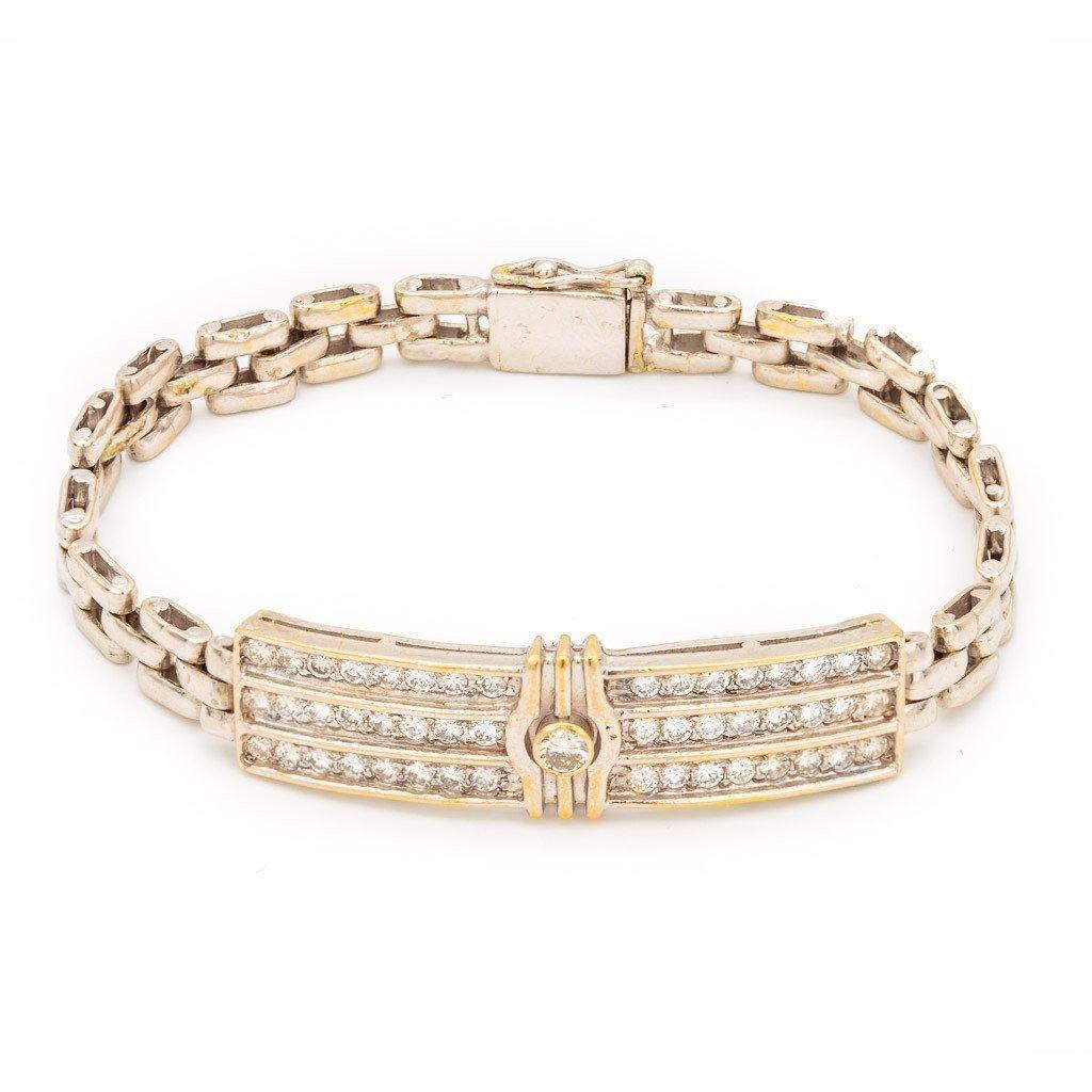 Mens Diamond Cuban Link ID Bracelet 18K White Gold 1.97 ct 8