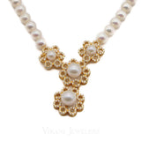 Pearl Necklace & Earring Set in 22K Yellow Gold W/Floral Drop Setting Set with Cubic Zirconia & Pearls - Virani Jewelers | Gold Pearl Necklace and Earring Set in 22K Yellow Gold W/Floral Drop Setting Set with Cubic Zirco...