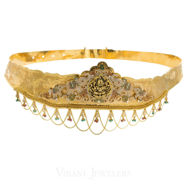 22K Yellow Gold Vadanam Laxmi Waistbelt W/ Gem Encrusted Peacock Design | 22K Yellow Gold Vadanam Laxmi Waistbelt W/ Gem Encrusted Peacock Design for women. Goddess Laxmi ...