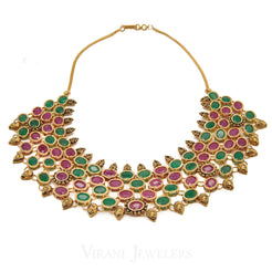 Emerald & Ruby Statement Necklace and Earrings Set in 22K Yellow Gold