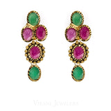 Emerald & Ruby Statement Necklace and Earrings Set in 22K Yellow Gold | Emerald & Ruby Statement Necklace and Earrings Set in 22K Yellow Gold for women. Colorfully a...