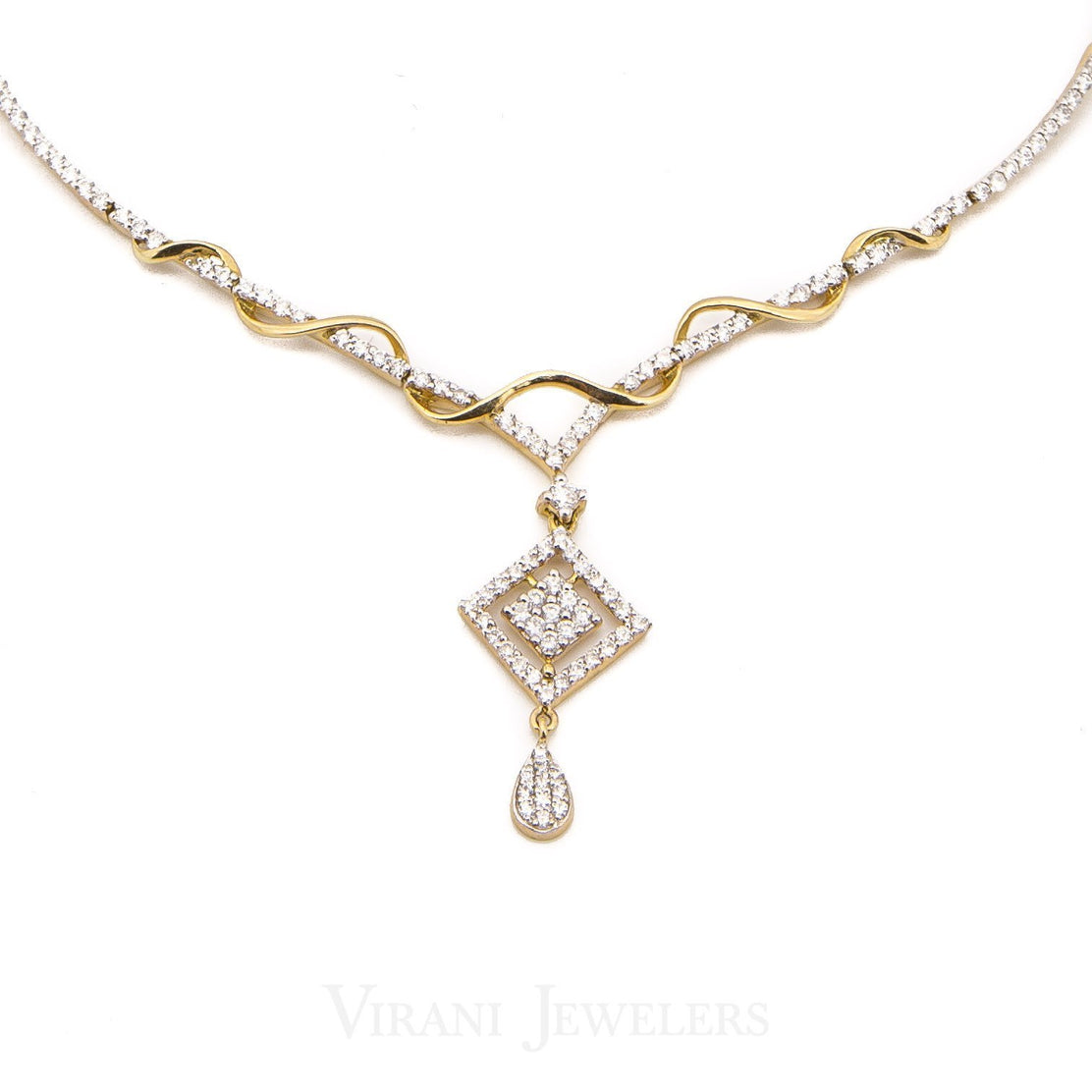 Virani Jewelers 3.73ct Diamond Necklace and Earrings in 18K Yellow Gold w Double Diamond Frame Pendant