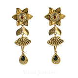 22K Yellow Gold Floral Choker Necklace & Earring Set W/Multi Gems | 22K Gold Flower Choker Necklace & Earring Set W/Multi Gems for women. This antique gold flowe...