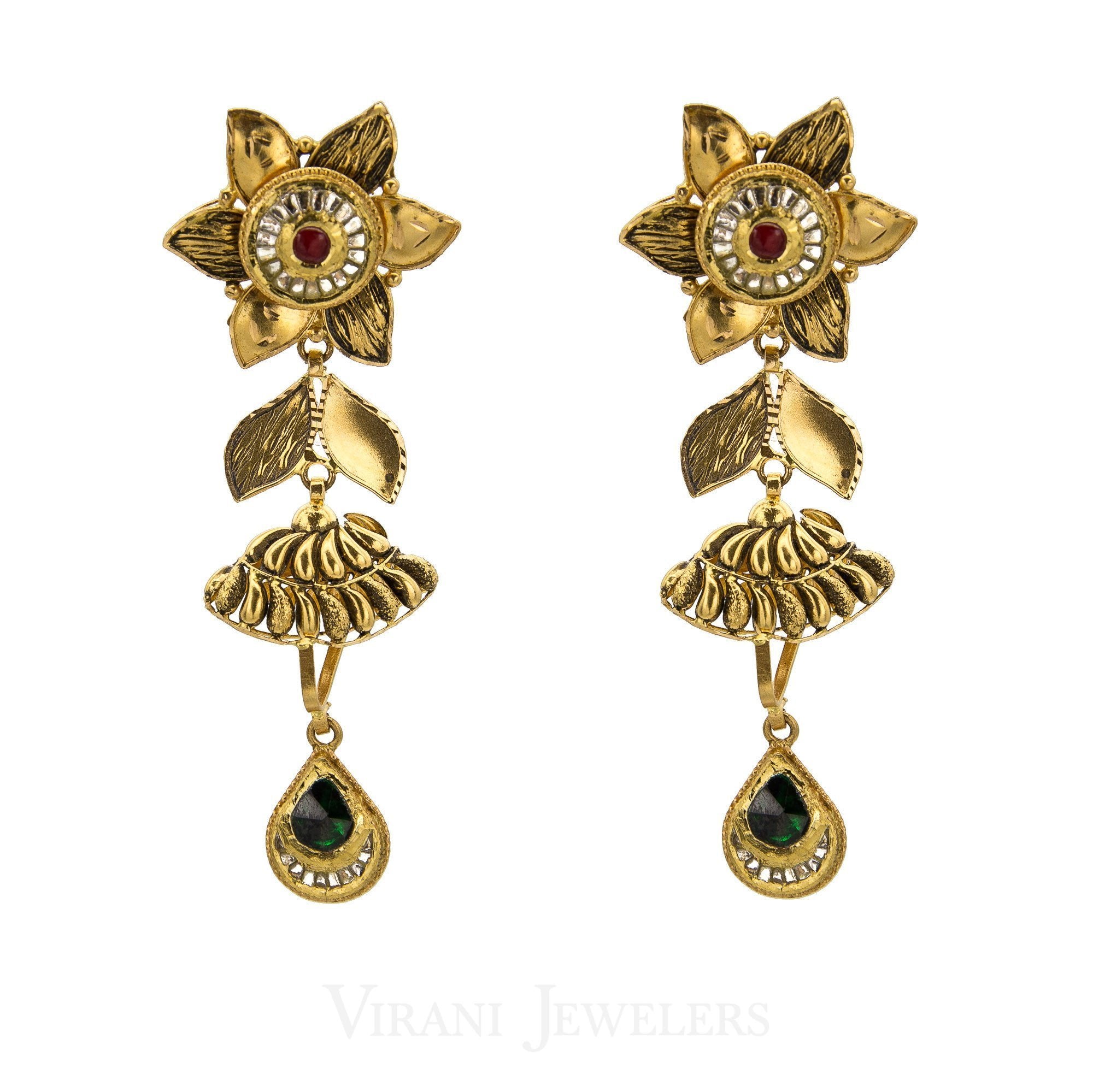 22K Gold Flower Choker Necklace and Earring Set Virani Jewelers