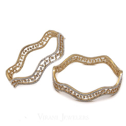 6.3CT Soft Wave Diamond Bangles in 18K Yellow Gold, Set of 2