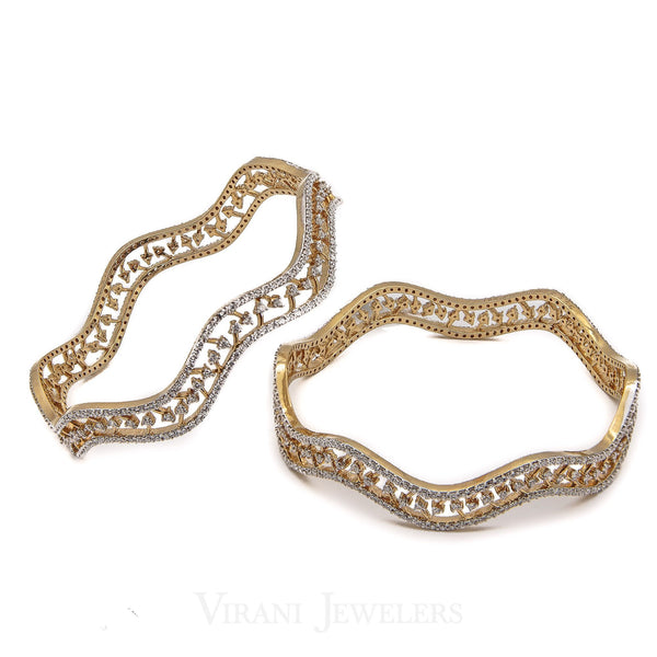 6.3CT Soft Wave Diamond Bangles in 18K Yellow Gold, Set of 2 | 6.3CT Soft Wave Diamond Bangles in 18K Yellow Gold, Set of 2 for women. It is a gorgeous piece wi...