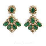 1.12CT Diamond Drop Earrings Set In 18K Yellow Gold W/ Precious Emerald Accents - Virani Jewelers | These are emerald and diamond drop earrings set in 18K gold. These earrings feature 1.12ct diamon...