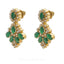 1.12CT Diamond Drop Earrings Set In 18K Yellow Gold W/ Precious Emerald Accents - Virani Jewelers