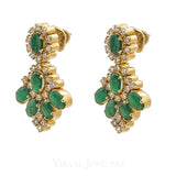 1.12CT Diamond Drop Earrings Set In 18K Yellow Gold W/ Precious Emerald Accents - Virani Jewelers | These are emerald and diamond drop earrings set in 18K gold. These earrings feature 1.12ct diamon...