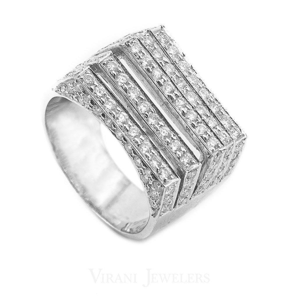 1.71CT Diamond Five Frame Ring Set in 18K White Gold - Virani Jewelers | This luxurious 5-row diamond ring is set in 18K white gold encrusted with 1.71ct brilliant diamon...