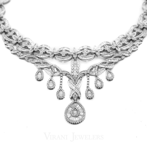 29.67CT Diamond Chandelier Necklace in 18K White Gold W/Infinity Design Accents | This 29.67CT Diamond & 18K White Gold Chandelier Necklace has an Infinity design that accents...