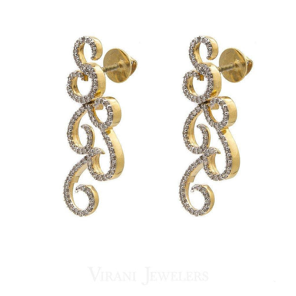 1.23CT Diamond Drop Filigree Earrings Set In 18K White Gold W/ Screw Back Post - Virani Jewelers | These 18K white gold filigree drop earrings feature 1.23CT diamonds and a screw-back post. The el...