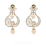 1.49CT Diamond Filigree Drop Earrings Set In 18K White Gold W/Centered Drop Pearls - Virani Jewelers | These are our 1.49ct diamond and pearl dangle earrings set in 18Kgold. Their stunning filigree de...