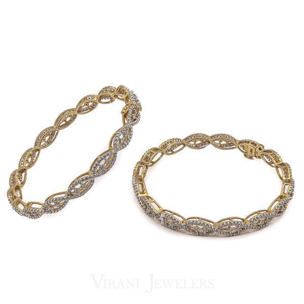 5.04ct Infinity Diamond Bangles Set in 18K Yellow Gold w Clasp Tongue Closure Set of 2