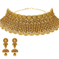 22K Yellow Gold Antique Choker Necklace Set (89.4gm)