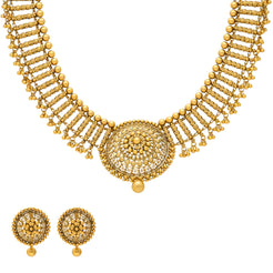 22K Yellow Antique Gold Beaded Jewelry Set (68.4gm)