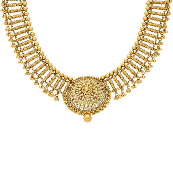22K Yellow Antique Gold Beaded Jewelry Set (68.4gm) | 


The ladylike structure of this 22k gold antique jewelry sets makes this necklace and earring c...