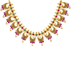 22K Yellow Gold, Emerald, Ruby, & CZ Necklace(42.6gm)