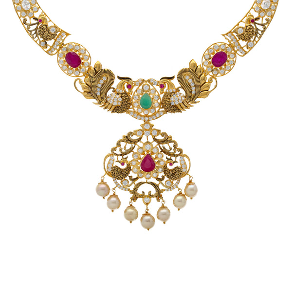 22K Yellow Gold, Gemstone, CZ, & Pearl Temple Necklace(50.9gm) | 


Show off your unique sense of style with this elegant 22k yellow gold necklace from Virani Jew...