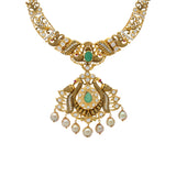 22K Yellow Gold, Gemstone, CZ, & Pearl Temple Necklace(51.1gm) | 


This intriguing 22k gold Indian necklace features a spectacular assortment of emeralds, cz sto...