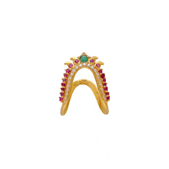 22K Yellow Gold, CZ, Ruby & Emerald Ring (5gm)