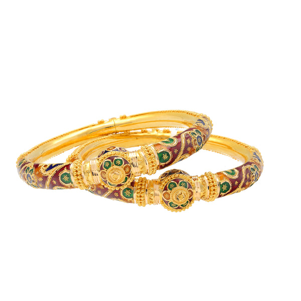 22K Yellow Gold Meenakari Bangle Set of 2 (66.3gm) | 


This stunning set of 22k yellow gold bangles feature a beautiful Meenakari pattern made of vib...
