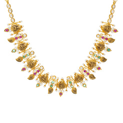 22K Yellow Gold, Gemstone & CZ Temple Necklace (29.4gm)
