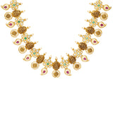 22K Yellow Gold, Gemstone, CZ, & Pearl Temple Necklace (41.1gm) | 


The shimmering assortment of gemstones, pearls, and cubic zirconia stones adorning this temple...