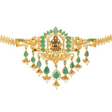 22K Yellow Gold Choker with Emeralds & Pearls (37.2gm) | 


This 22k yellow gold choker necklace features an eye catching deity depiction and sparkling em...