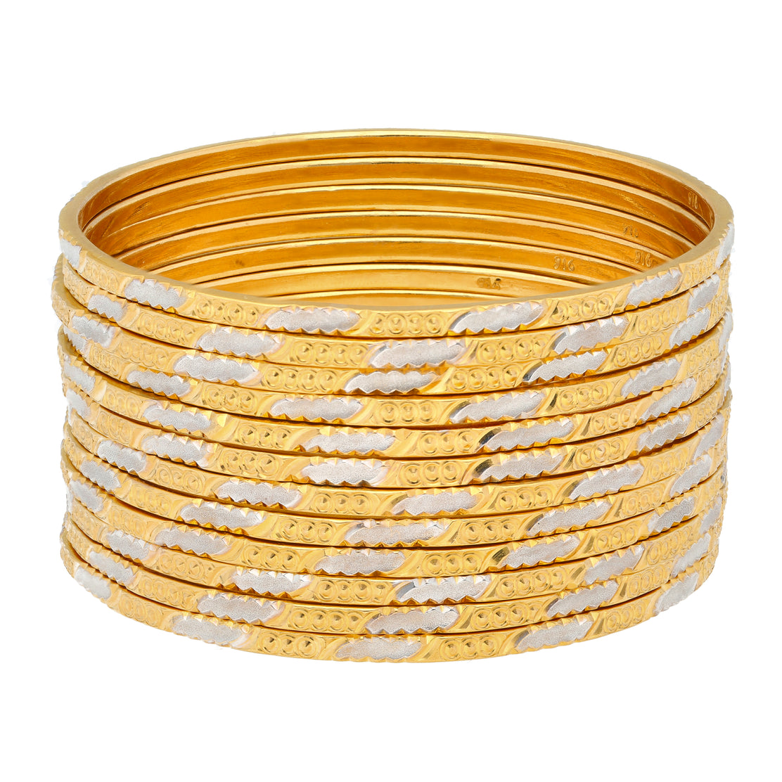 22K Yellow White Gold Bangle Set of 12 217.8gm