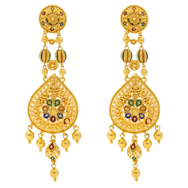 22K Yellow Gold Meenakari Earrings (21.2gm) | 


The colorful Meenakari details added to this beautiful pair of 22k yellow gold earrings adds a...