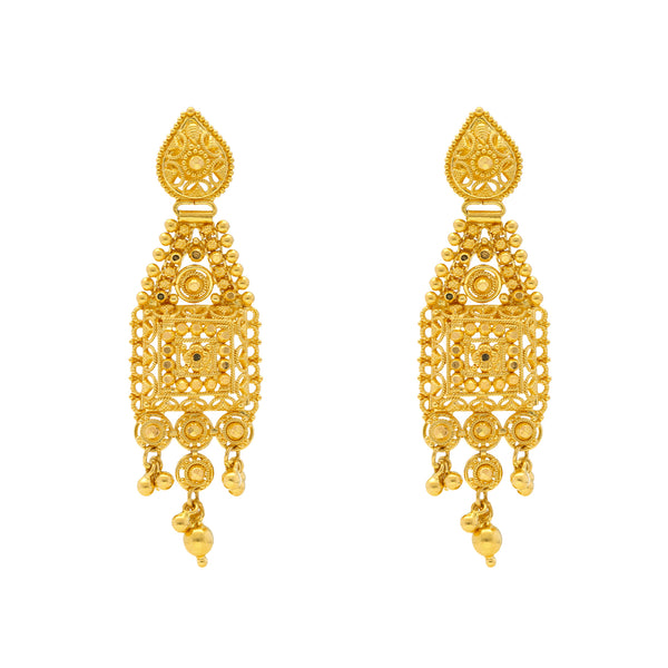 22K Yellow Gold Beaded Filigree Earrings (13.5gm) | 


These gorgeous Indian gold earrings feature a sophisticated drop/dangle design, filigree work,...