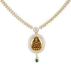 22K Yellow Gold, Emerald & CZ Temple Necklace (32.5gm)