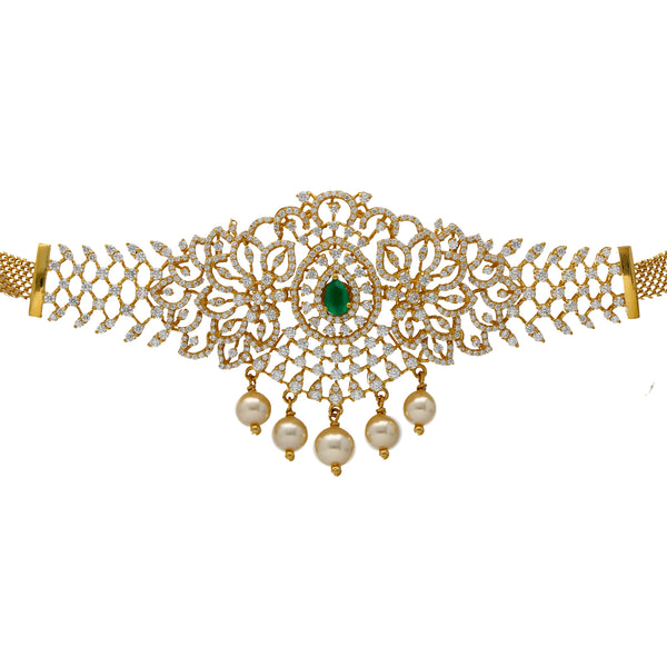 22K Yellow Gold, Ruby & CZ Choker (42.3gm) | 


This luxurious 22k yellow gold choker necklace has cz stones, pearls, and rubies embedded into...