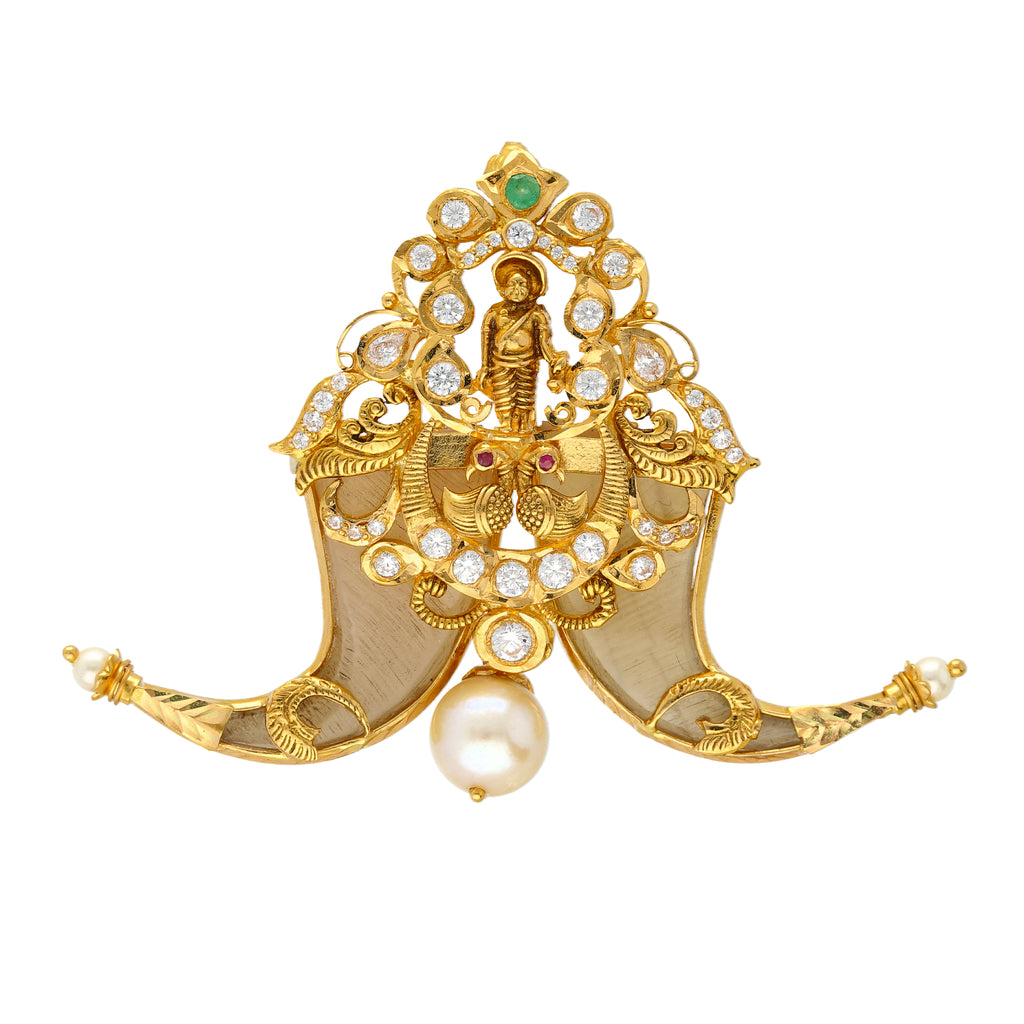 22K Yellow Gold, Gem & Pearl Pendant (17.4gm) | 
Wear this stunning 22k gold and gemstone pendant with your favorite formal or traditional attire...