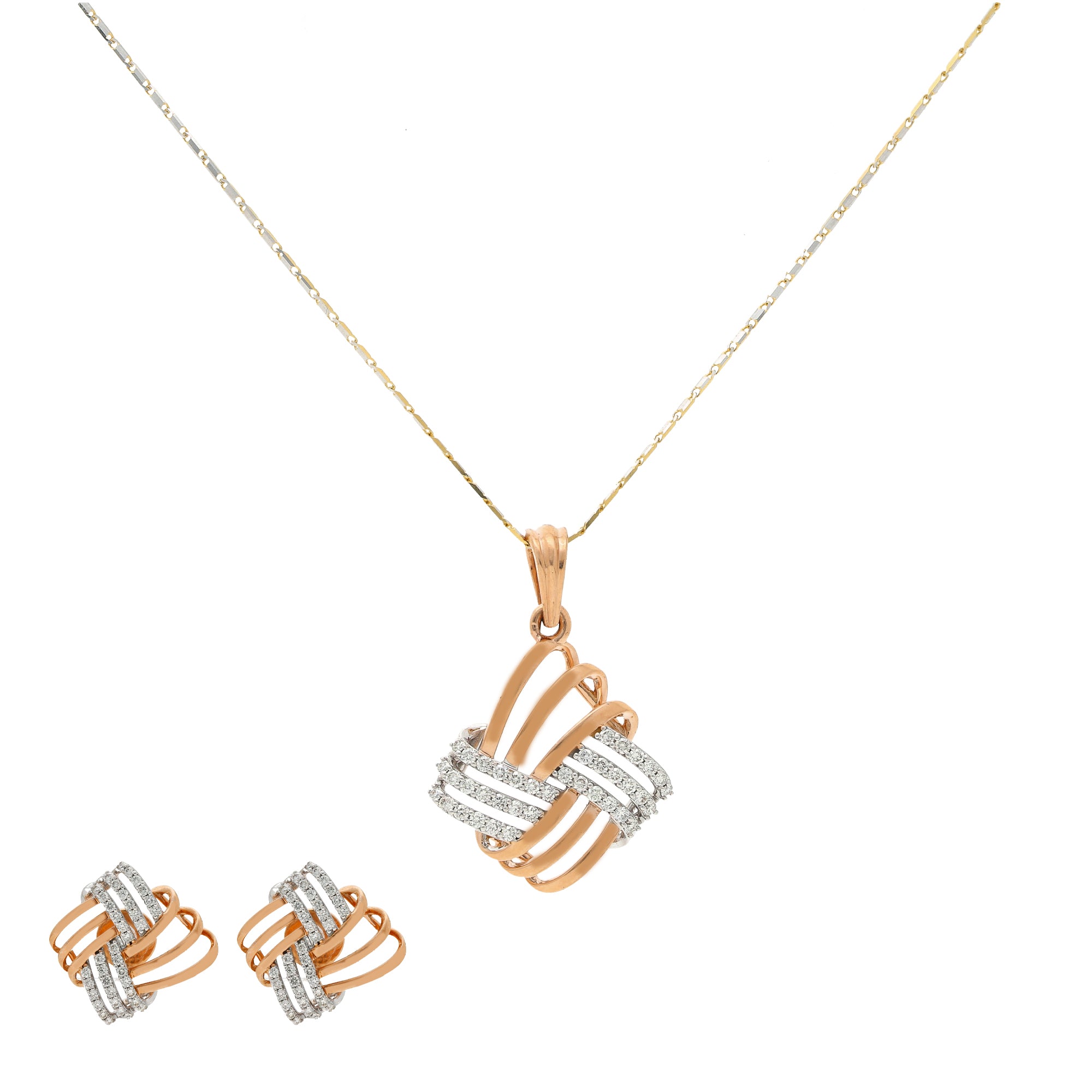 18K Gold Simple, Daily-Wear Diamond Necklace & Earrings Set