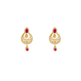 22K Yellow Gold, Ruby & CZ Earrings (10.1gm) | The simple design and style of these Indian gold dangle earrings are enhanced by the addition of ...
