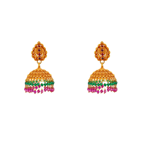 22K Yellow Gold & Gemstone Jhumki Earrings (18.4gm) | 
Wear this dainty pair of 22k Indian gold jhumki earrings when you want to add a dazzling layer o...