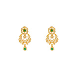 22K Yellow Gold, Emerald & CZ Earrings (11.2gm) | This dainty pair of 22K yellow gold earrings use emeralds and cubic zirconia to create a stunning...