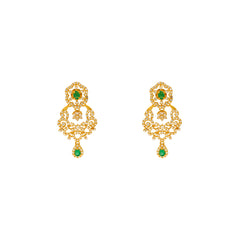 22K Yellow Gold, Emerald & CZ Earrings (11.2gm)