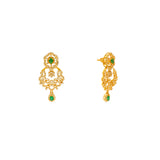 22K Yellow Gold, Emerald & CZ Earrings (11.2gm) | This dainty pair of 22K yellow gold earrings use emeralds and cubic zirconia to create a stunning...