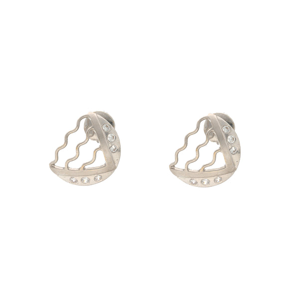 22K White Gold Abstract Stud Earrings (9gm) | 
Use this whimsical pair of 22k white gold stud earrings to compliment a multitude of ensambles. ...
